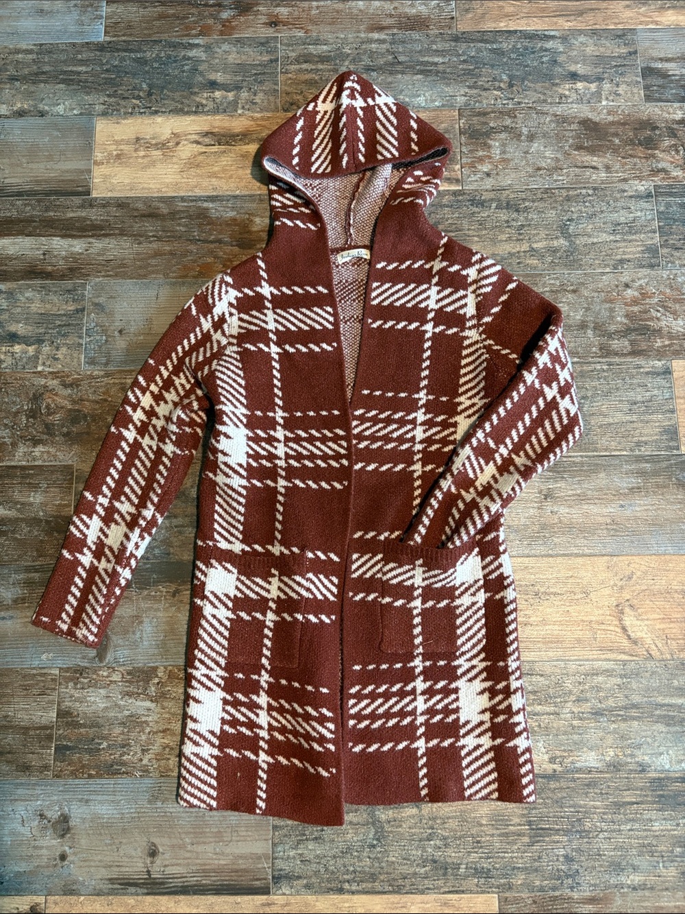 Women’s Hooded Plaid Knit Cape Sweater